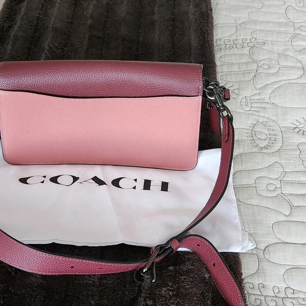 Coach Tabby Colorblock Leather Crossbody Bag in Burgundy, Pink & Orange - Picture 4 of 5